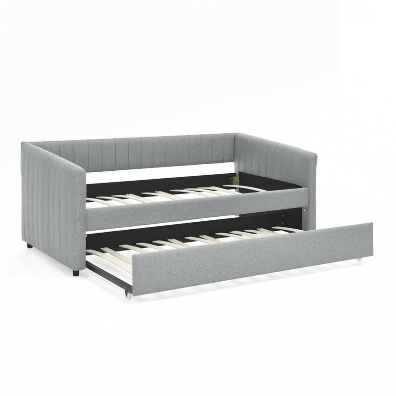 Vertical Stripes Daybed with Trundle Upholstered Sofa Bed