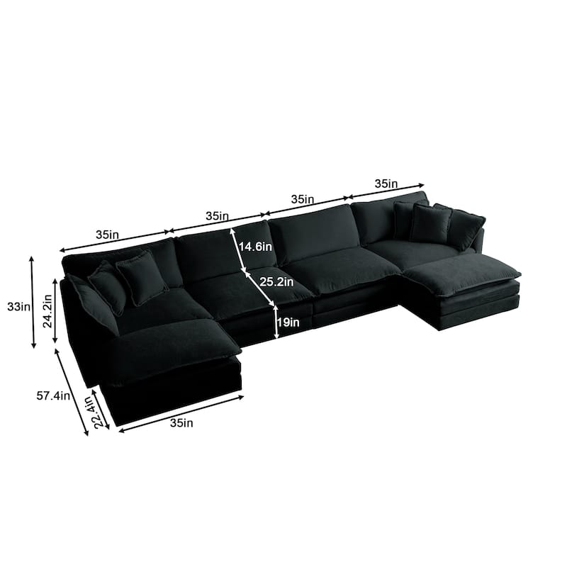 GDFStudio - Vale 4 Seater Sectional Sofa with Double Ottomans and Pillows