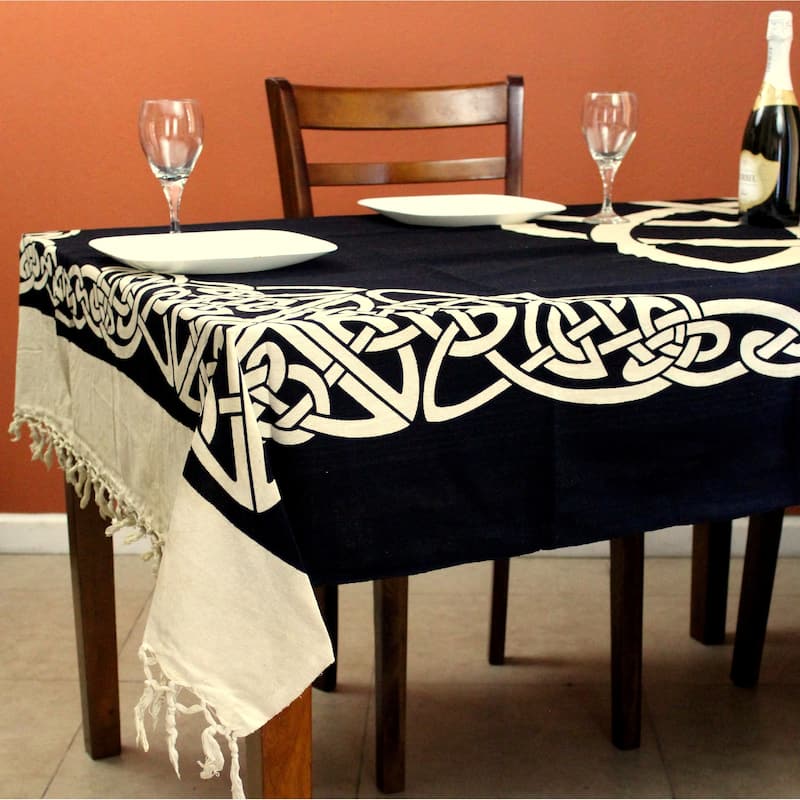 Celtic Tie Dye Trinity Knot Heavy Cotton Tablecloth - 70 x 104 in - White