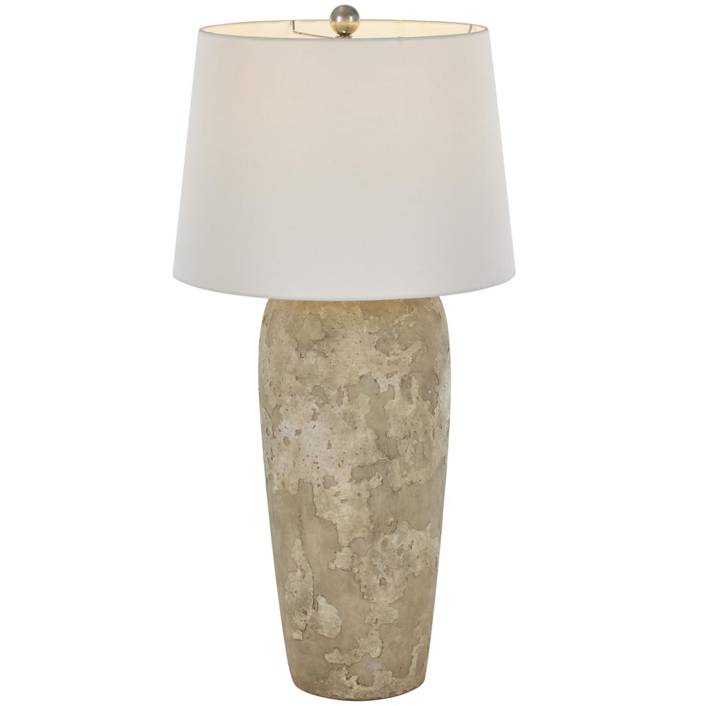 Ceramic Distressed Antique Style Vase Room Table Lamp with Linen Shade - Brown, Light Brown, Black - Roche River Decor