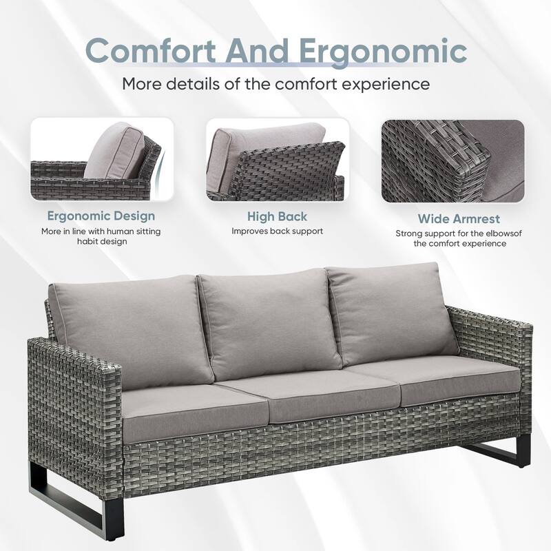 Pati Sofa with Fire Pit Table and Club Chairs