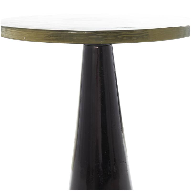 Aluminum Metal Geometric Cone Accent Table with Textured Glass Tabletop - Black or Gold - Roche River Decor