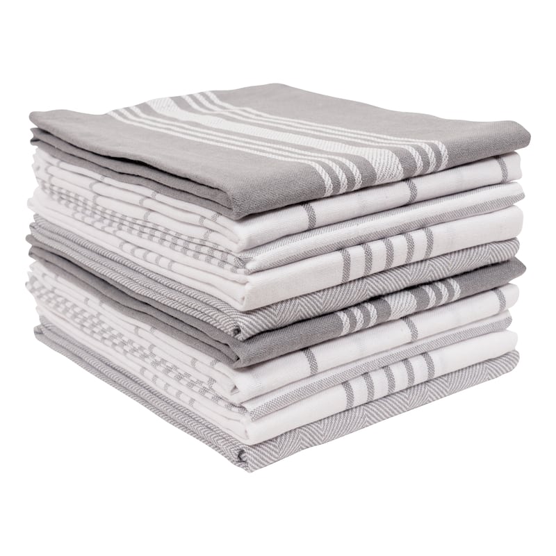 Soho Poly Cotton Kitchen Towels, Set of 10 - Grey