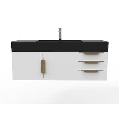 Amazon 48" Wall Mounted Bathroom Vanity Set w/ Black Top