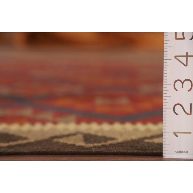 Hand Woven Oriental 100% Wool Carpet Southwestern Geometric Multi-Colored Kilim Area Rug - 9' 5'' X 6' 9''
