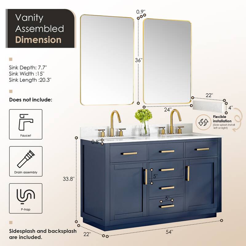 Altair Gavino Bath Vanity with Grain White Composite Stone Top and Mirror