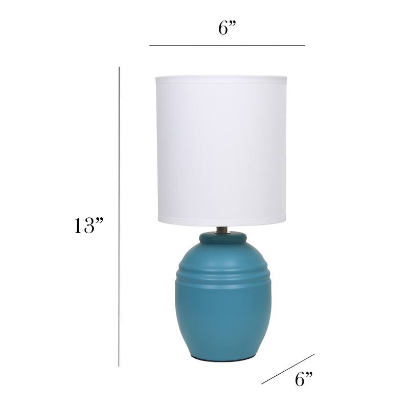Ceramic Mini Jar Table Lamp with Fabric Drum Shade for Bedroom, Living Room - 6 x 6 x 13 in. (L x W x H)