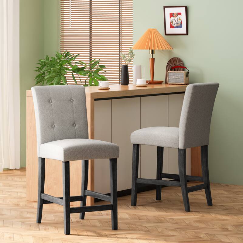 Button Tufted 26 Inch Counter Stools, Set Of 2