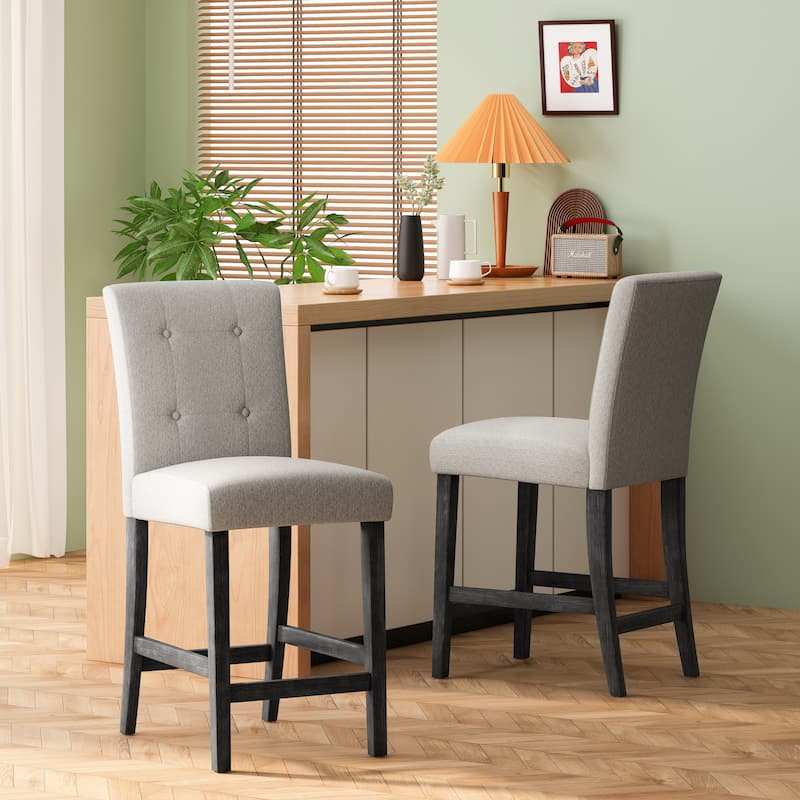 Rossburg Fabric and Rubberwood 26 Inch Counter Stools (Set of 2) by Christopher Knight Home - Light Gray/Gray