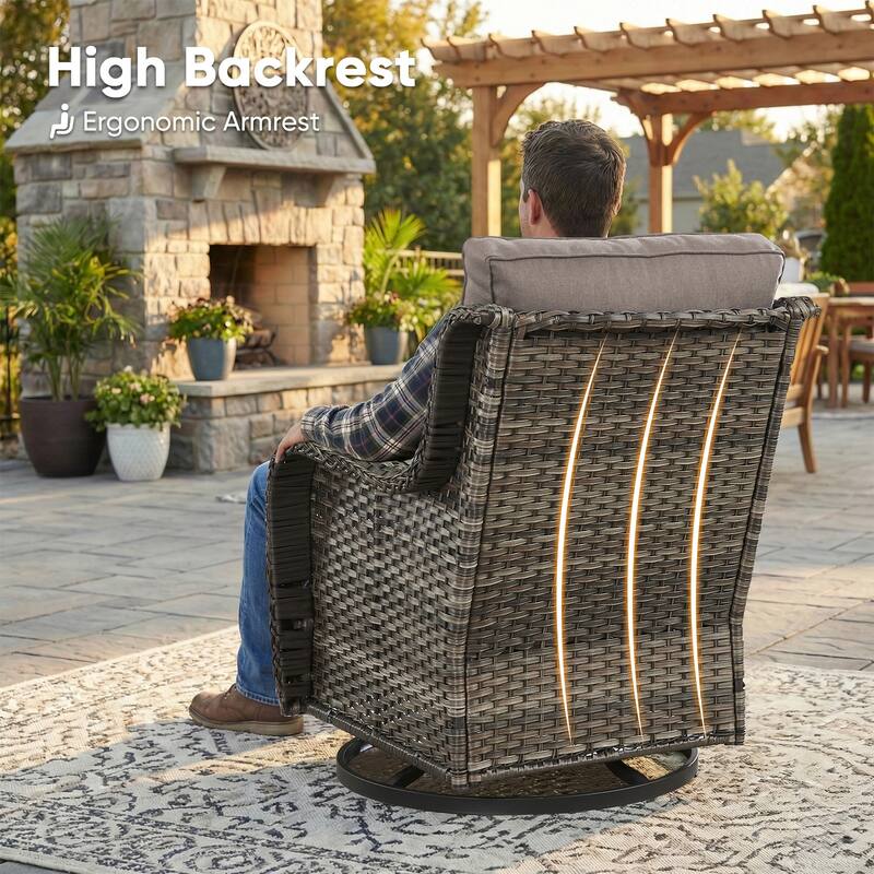Pocassy Outdoor Wicker Glider Swivel Club Chairs (Set of 2) - Mix Grey