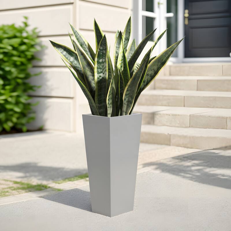 25" H Tall Metal Tapered Planter - Large Outdoor & Indoor Garden Plant Pot with Drainage Hole and Rubber Plug