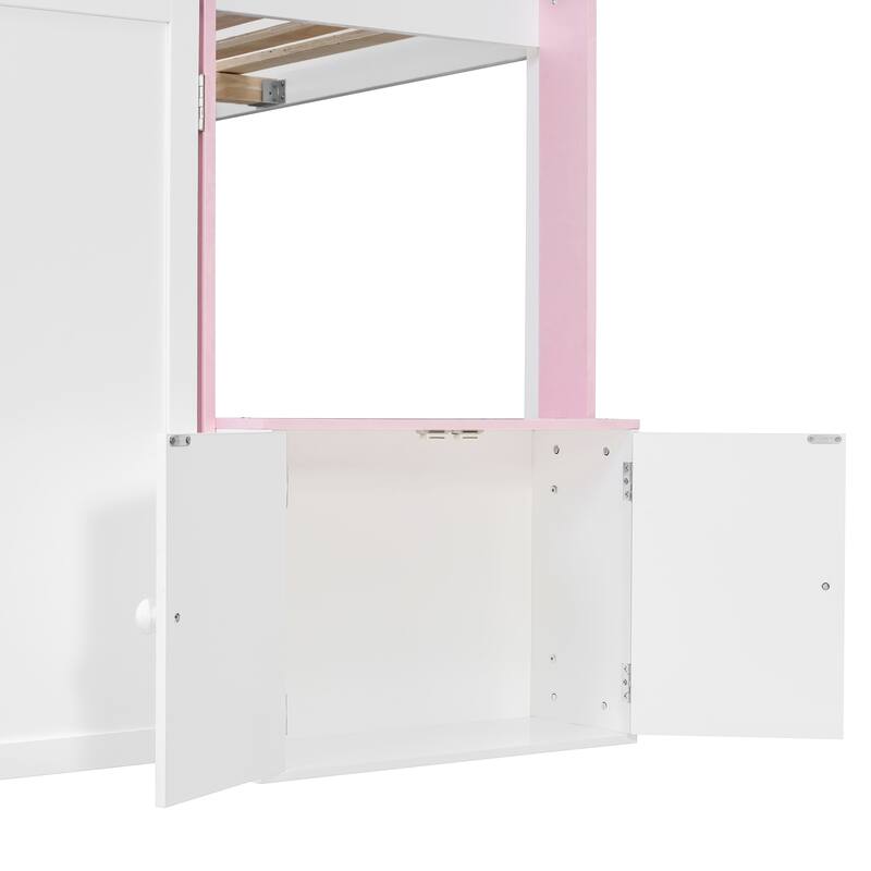 Full Loft House Bed with Playhouse & Storage, Modern Wood Cabin Bed for Kids