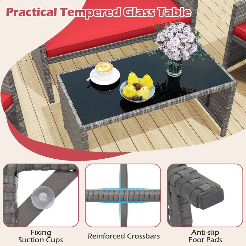 Gymax 2PCS 4 Piece Patio Furniture Set Outdoor Wicker Conversation Set