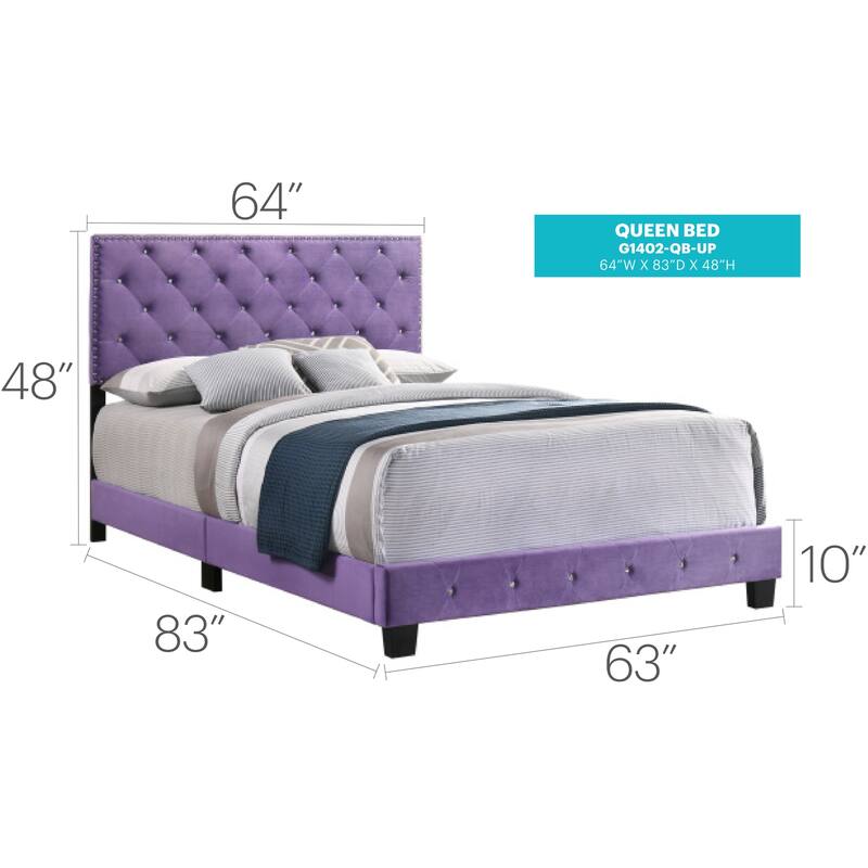 Purple Queen Bed with Vibrant Finish, Spacious Frame and Sturdy Construction for Stylish Modern Bedroom Comfort