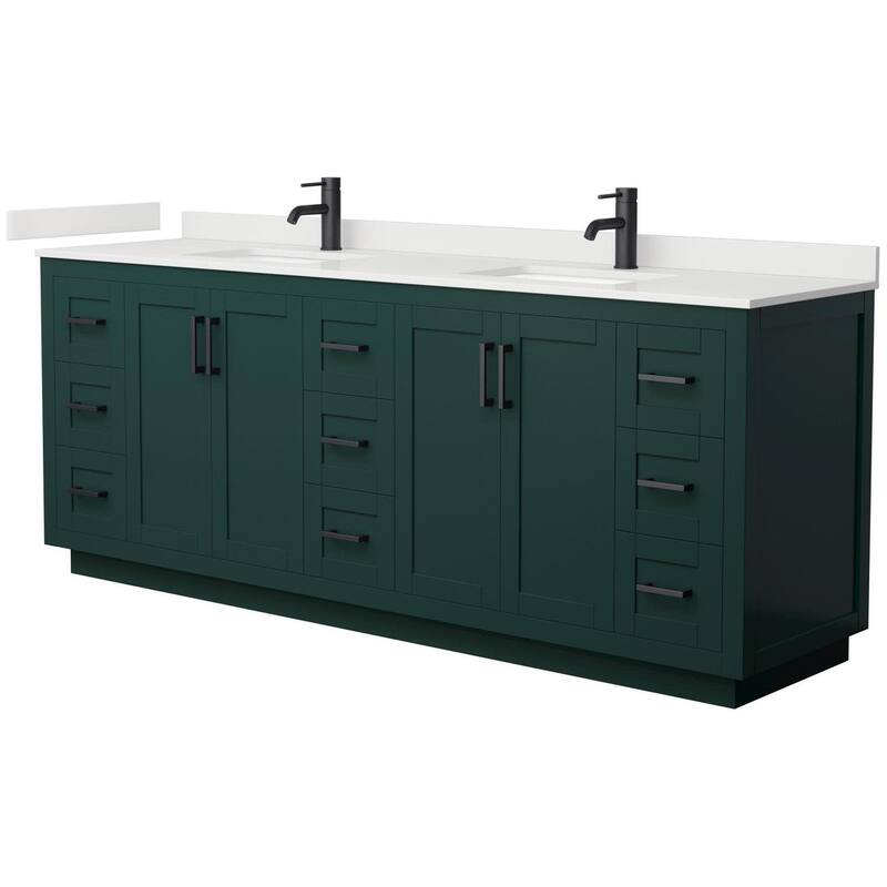 Wyndham Collection WCF292984D-QTZ-UNSMXX Miranda 84" Free Standing - Green / White Quartz Top / Matte Black Hardware
