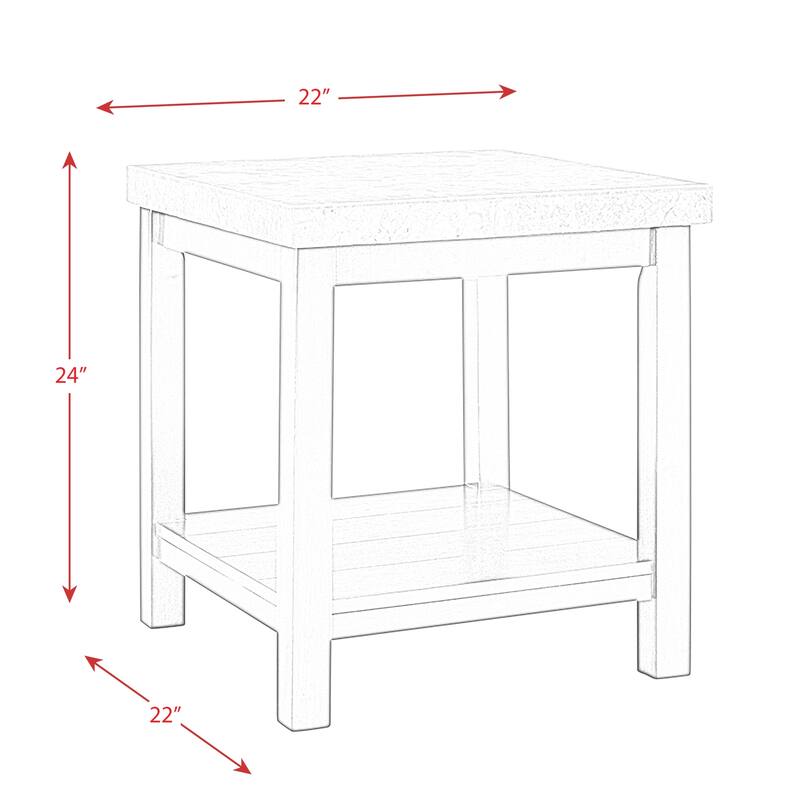 Retro End Table with Marble Top - Living Room Accent Table - Modern Side Table with Shelf - 24