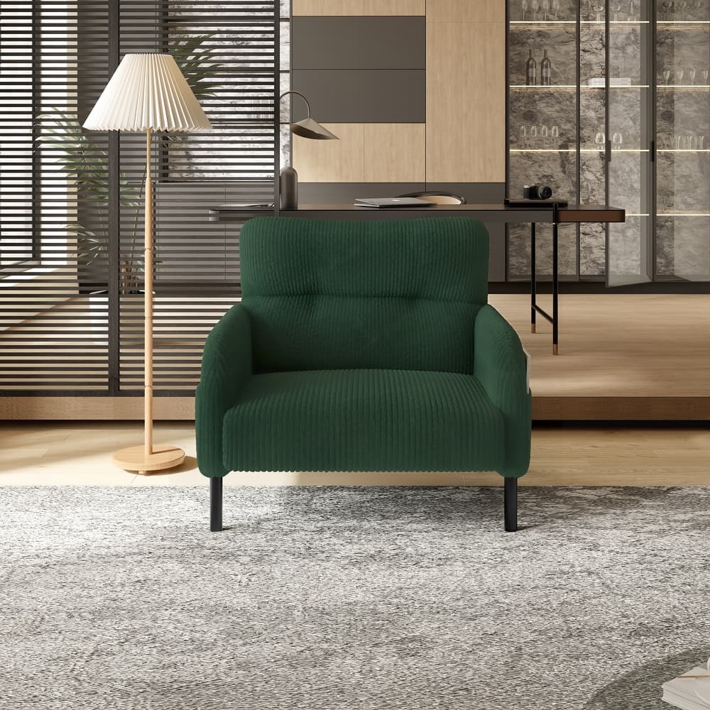 HOMEFUN Corduroy Upholstered Comfortable Single Wood Frame Armchair for Living room and Bedroom