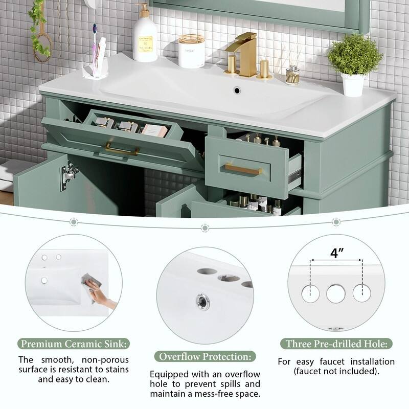36" Modern Bathroom Vanity with Ceramic Sink, Soft-Close Door and 4 Storage Drawers