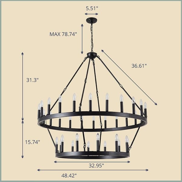 Large Black Wagon Wheel Chandelier Farmhouse Pendant Light Fixture