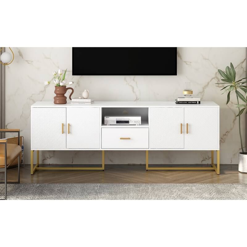 Entertainment Center with 1 Drawer, TV Stand with 2 Spacious Cabinets, Media Console Table with Metal Legs and Handles
