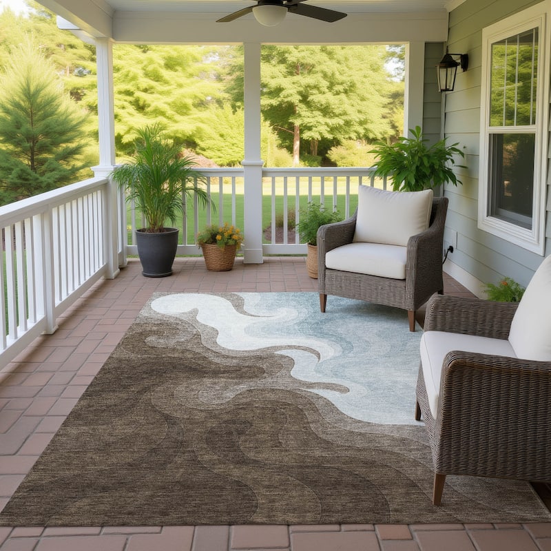 Machine Washable Indoor/ Outdoor Modern Dejuan Chantille Rug - Chocolate - 9' x 12'