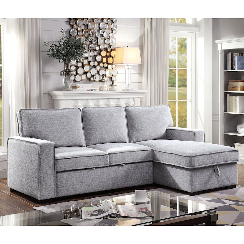 Pase Contemporary Grey Fabric L-Shaped Storage Sectional by Furniture of America - Grey