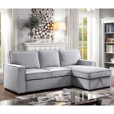 Pase Contemporary Grey Fabric L-Shaped Storage Sectional by Furniture of America