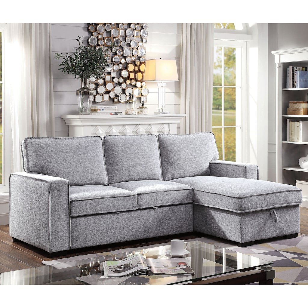 Pase Contemporary Grey Fabric L-Shaped Storage Sectional by Furniture of America