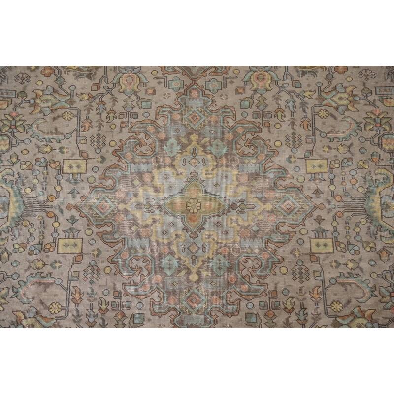 Hand Knotted Oriental 100% Wool Carpet Traditional Medallion Greys & Charcoal Tabriz Area Rug - 11' 2'' X 7' 11''