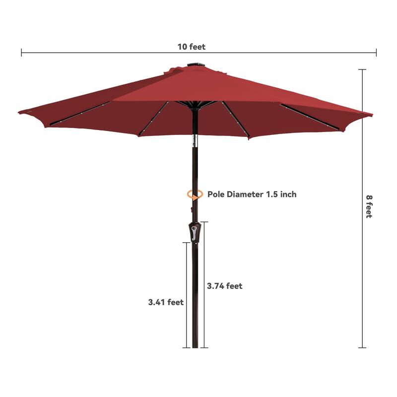 10ft Patio Market Umbrella with LED Lights,Crank & Tilt