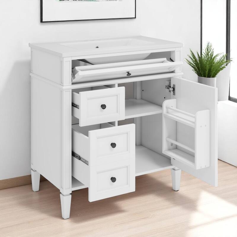 30" Bathroom Vanity with Sink - MDF and Solid Wood Cabinet, Roman Legs,Undermount Ceramic Sink,Freestanding Cabinet