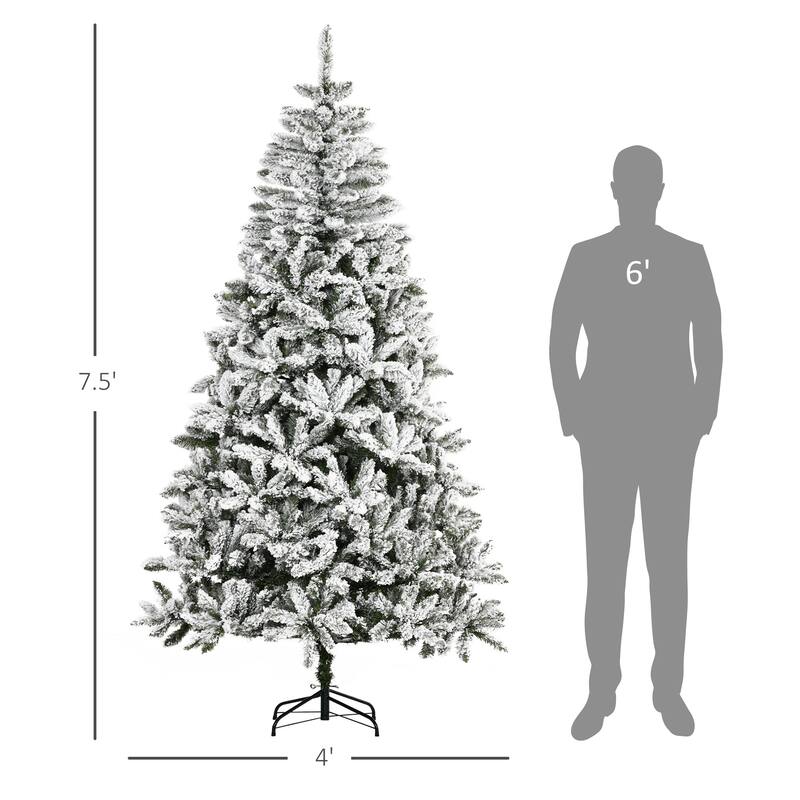 7.5ft Unlit Snow Flocked Pine Tree, Easy Assembly, Realistic Holiday Decor