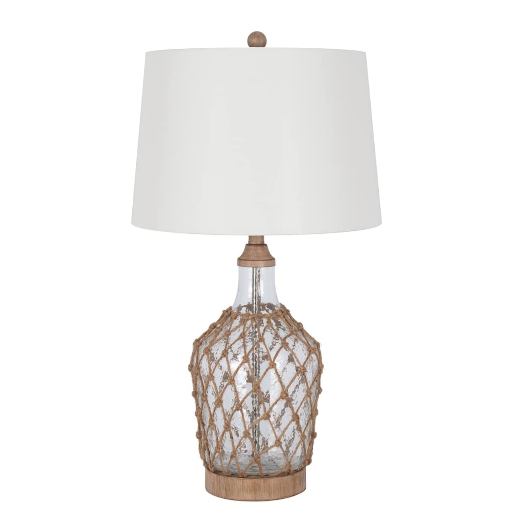 Glass 30" Table Lamp with Linen Shade, Clear & Natural (Set of 2)