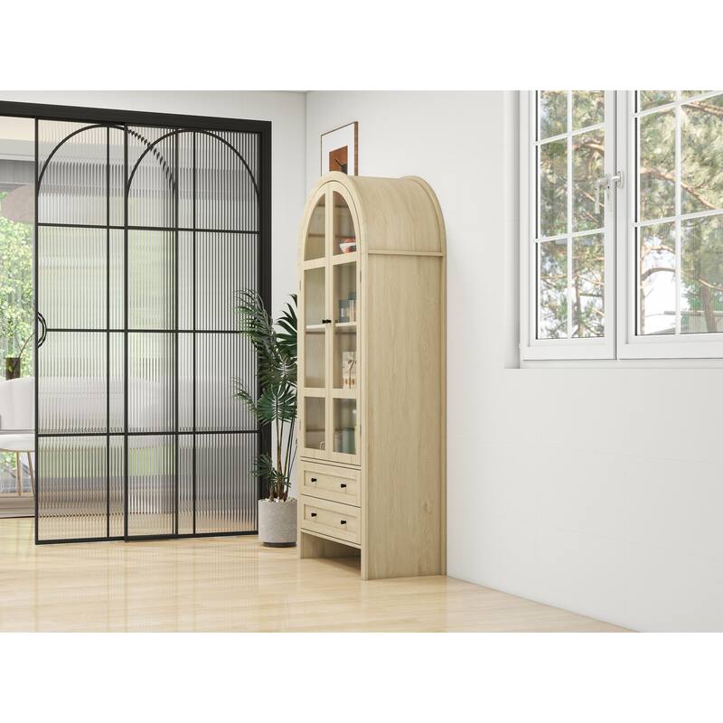 70.28" Tall Arched Kitchen Pantry, Modern Farmhouse Wood Kitchen Storage Cabinets ,Arched Storage Display Cabinet