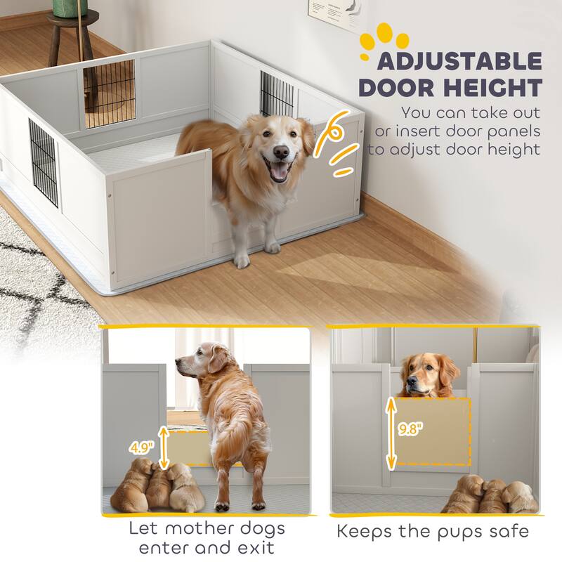 PawHut Whelping Box for Dogs and Puppies, Dog Whelping Box with Waterproof Pee Pad, Adjustable Height Door, 49" x 47" x 19"