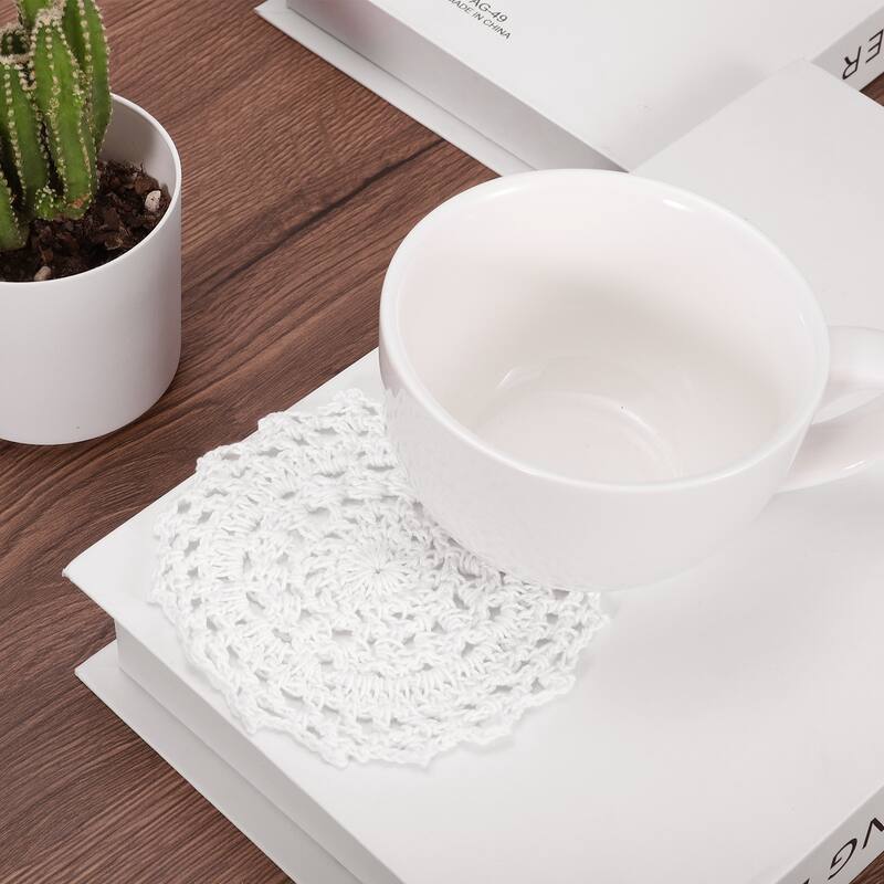 Fabric Coasters, 4pcs 4" - Cotton Woven Crochet Placemats with Floral - 100mm