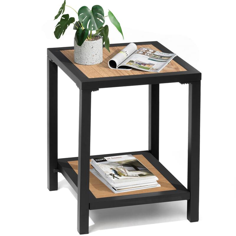 All Weather 2-Tier Patio End Table Outdoor Side Table Aluminum Frame - 15.75" L * 15.75" W * 19.68" H