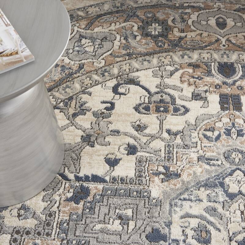Mebus Power Loomed Distressed Geometric Traditional Durable Area Rug By HomeRoots - 120' X '120' X '0.32