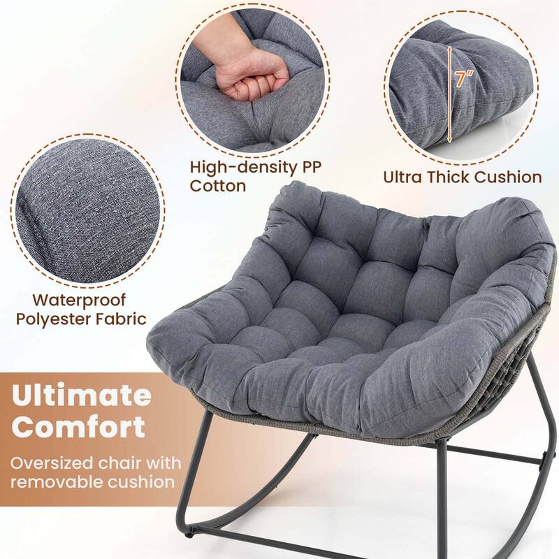 Costway 1/2 PCS Outdoor Rocking Chair Oversized Patio PE Wicker Egg