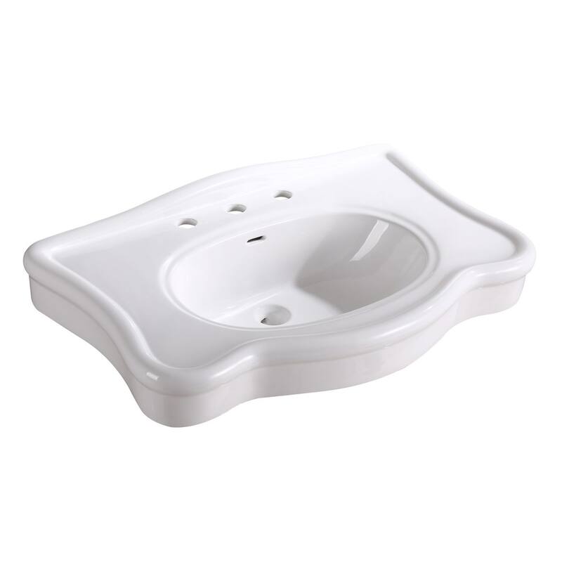White Console Bathroom Pedestal Sink Belle Only 32.5" with Overflow and 8" Widespread Faucet Holes Renovators Supply