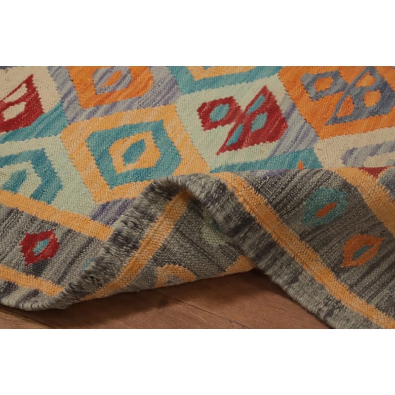Hand Woven Oriental 100% Wool Carpet Southwestern Tribal Multi-Colored Kilim Runner Rug - 9' 0'' X 2' 6''