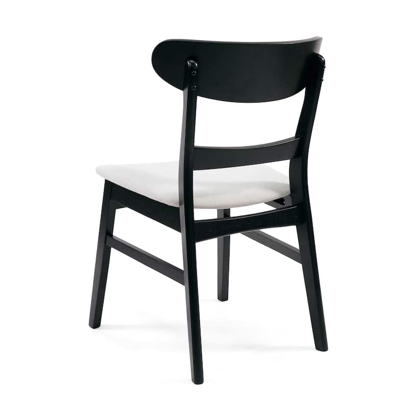 Set of 2 Dining Chairs, Upholstered Seat, Rubberwood Legs, Black + Light beige