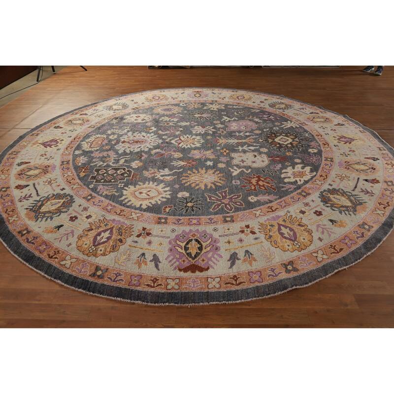 Hand Knotted Oriental 100% Wool Carpet Transitional All-Over Navy Blue & Blues Oushak Area Rug - 11' 7'' X 11' 8''