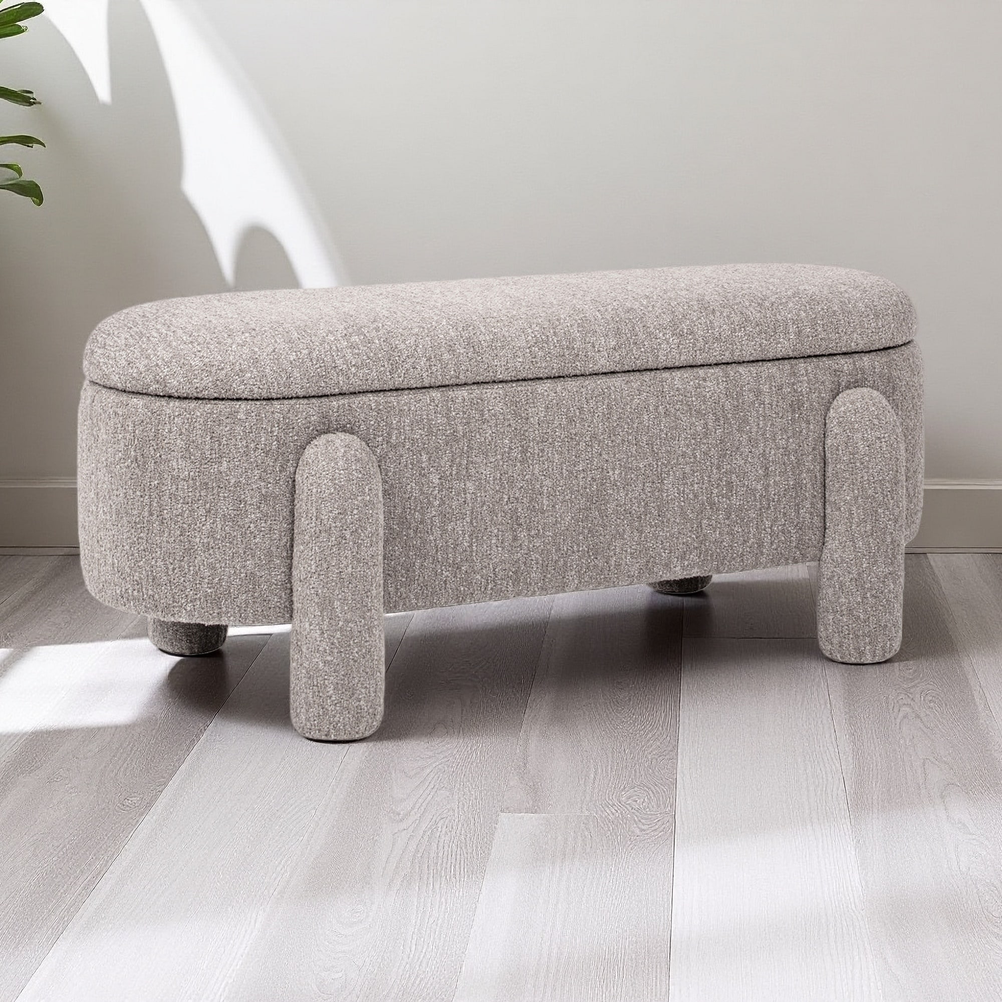 49"L Oval Boucle Upholstered Storage Bench