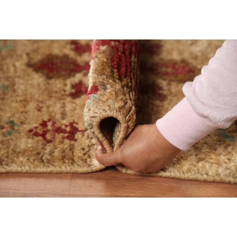 Hand Knotted Oriental Jute Carpet Modern Abstract Yellow & Gold Moroccan Area Rug - 3' 0'' X 2' 0''