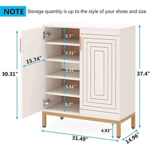 White Tall Shoe Cabinet with 5 Shelves for 10 Pairs Shoes Narrow