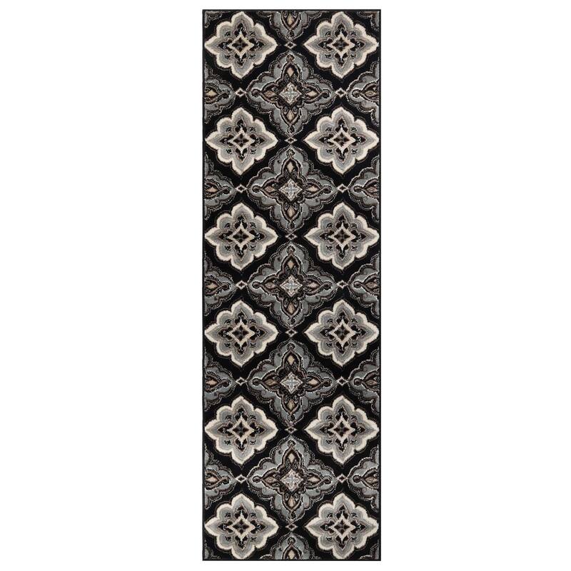 Superior Crawford Modern Medallion Indoor Runner or Area Rug - 2'7" x 8' - Black