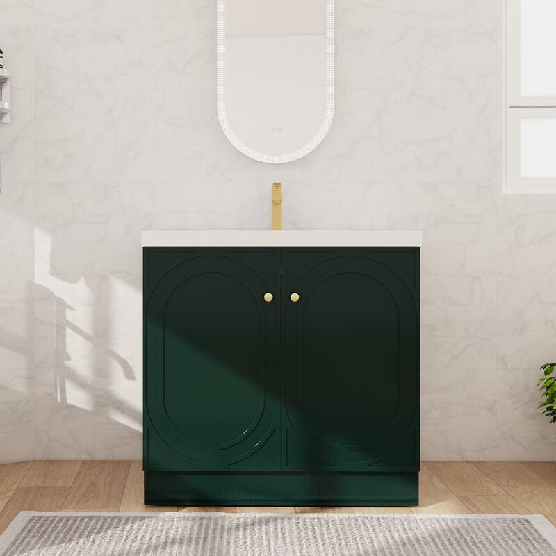 Beingnext 24"/30"/36" Bathroom Vanity with Sink, Freestanding Bathroom Vanity with Soft Close Door and Adjustable Shelf - Green - 35.4"W x 19.7"D x 35.4"H