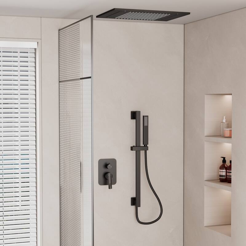 Double Handles 2-Spray 20 in. x 14 in. Ceiling Mount 64-Color LED Shower Faucet 2.5 GPM with Adjustable Slide Bar