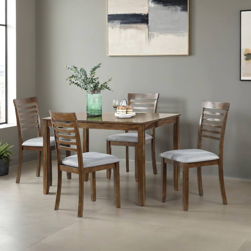 5 Piece Dining Table Set, Wooden Dining Square Table Set for 4, Counter Height Kitchen Table Set Gray - Antique Gray